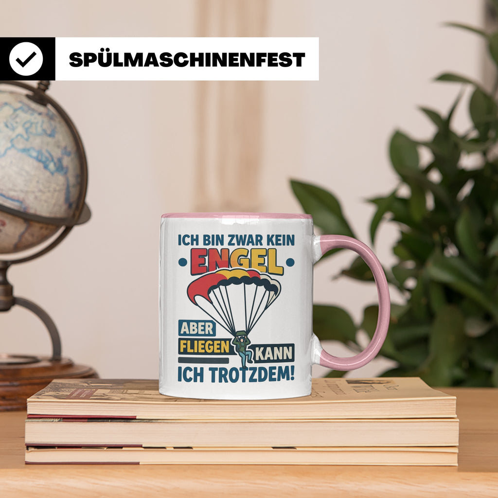 Fallschirmspringer Tasse 'Kein Engel aber fliegen' Spruch Sk – Rosa [farbe:rosa]