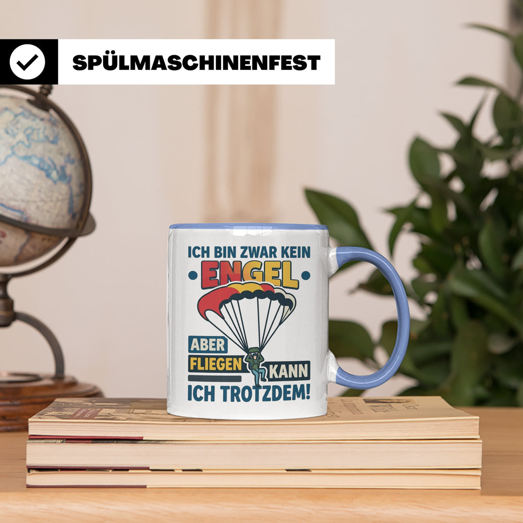 Fallschirmspringer Tasse 'Kein Engel aber fliegen' Spruch Sk – Blau [farbe:blau]