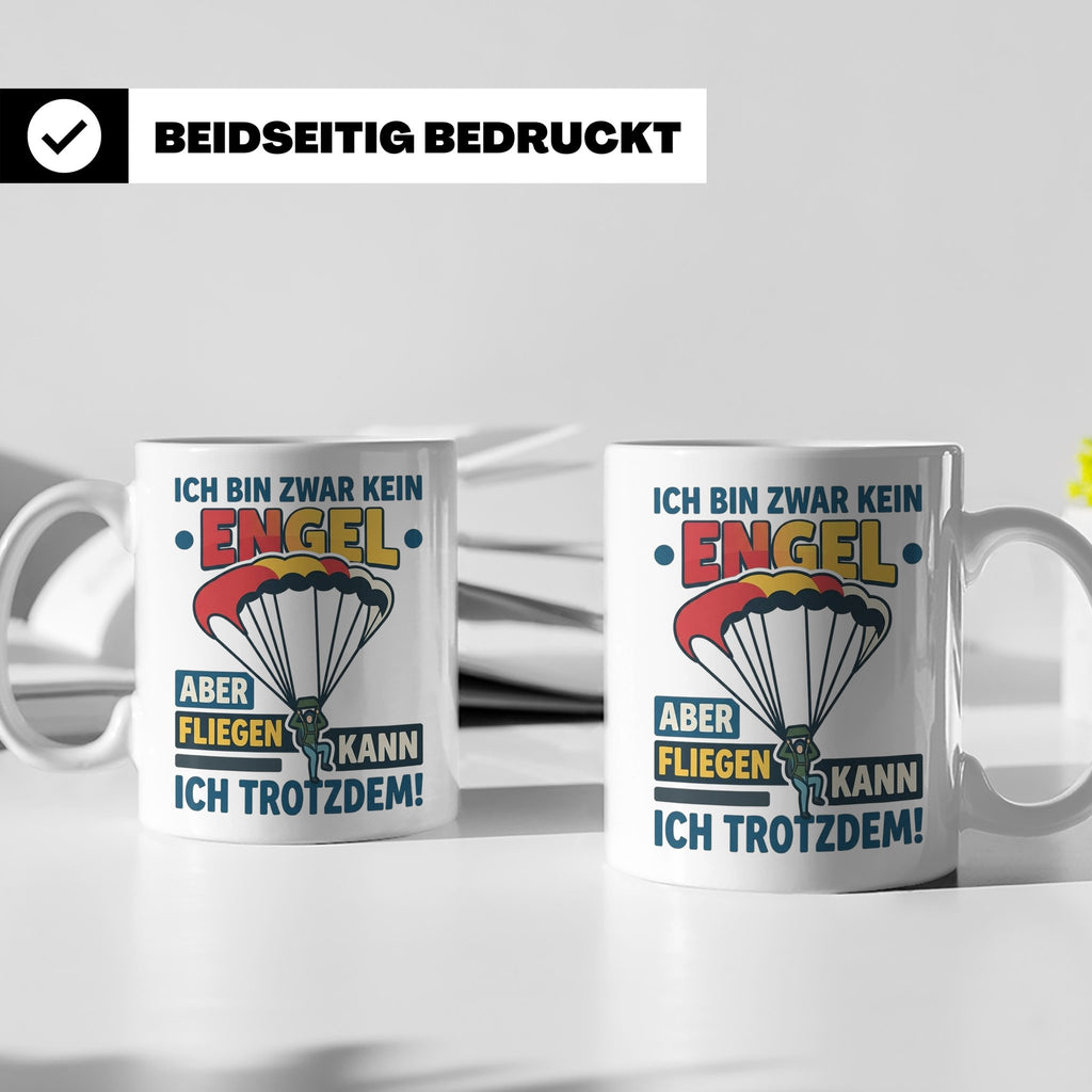 Fallschirmspringer Tasse 'Kein Engel aber fliegen' Spruch Sk – Weiß [farbe:weiß]