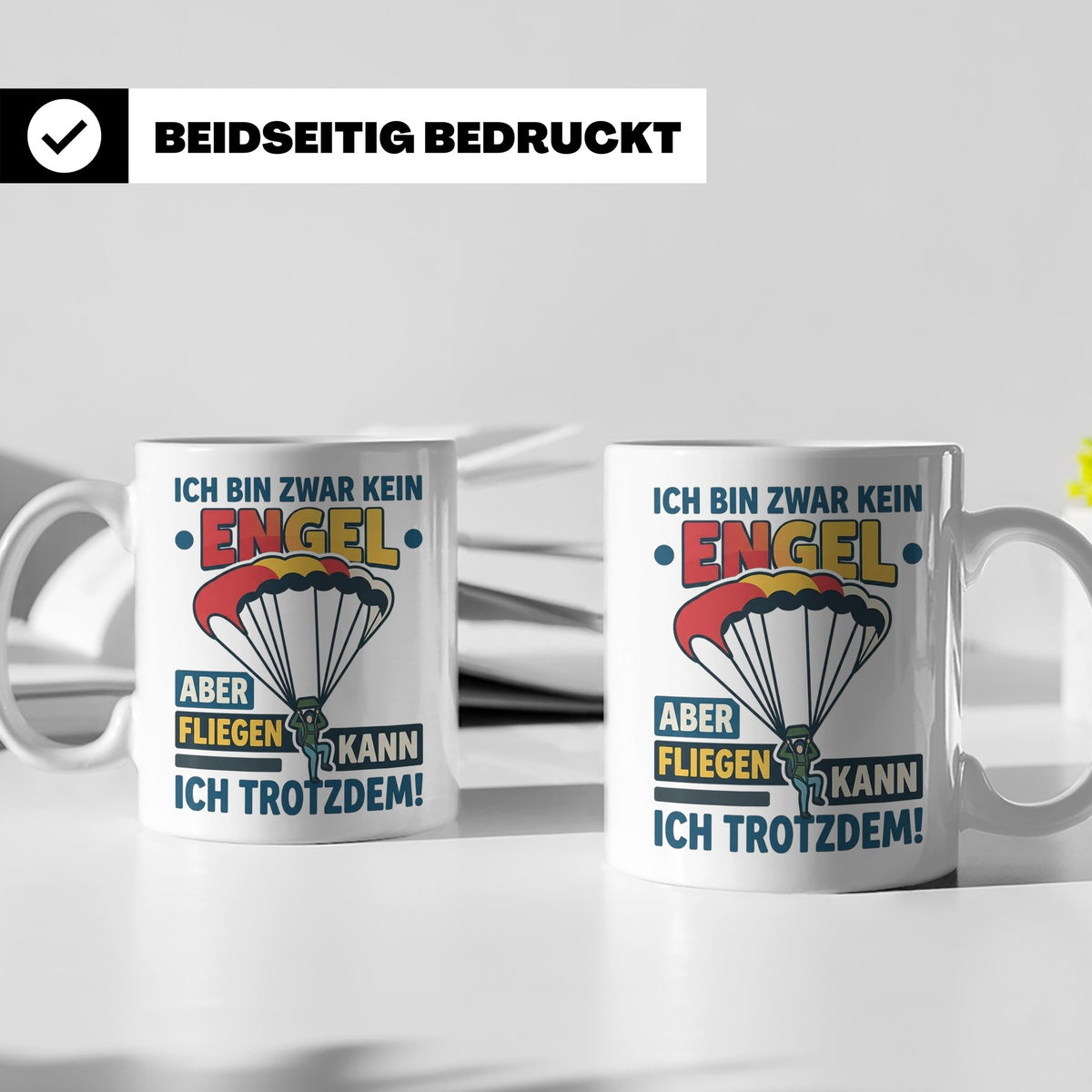 Fallschirmspringer Tasse 'Kein Engel aber fliegen' Spruch Sk – Weiß [farbe:weiß]