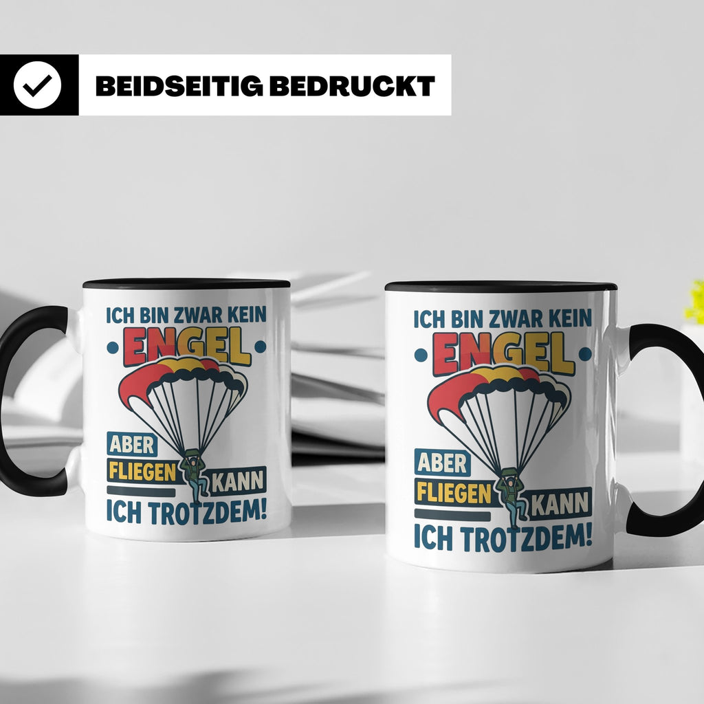 Fallschirmspringer Tasse 'Kein Engel aber fliegen' Spruch Sk – Schwarz [farbe:schwarz]