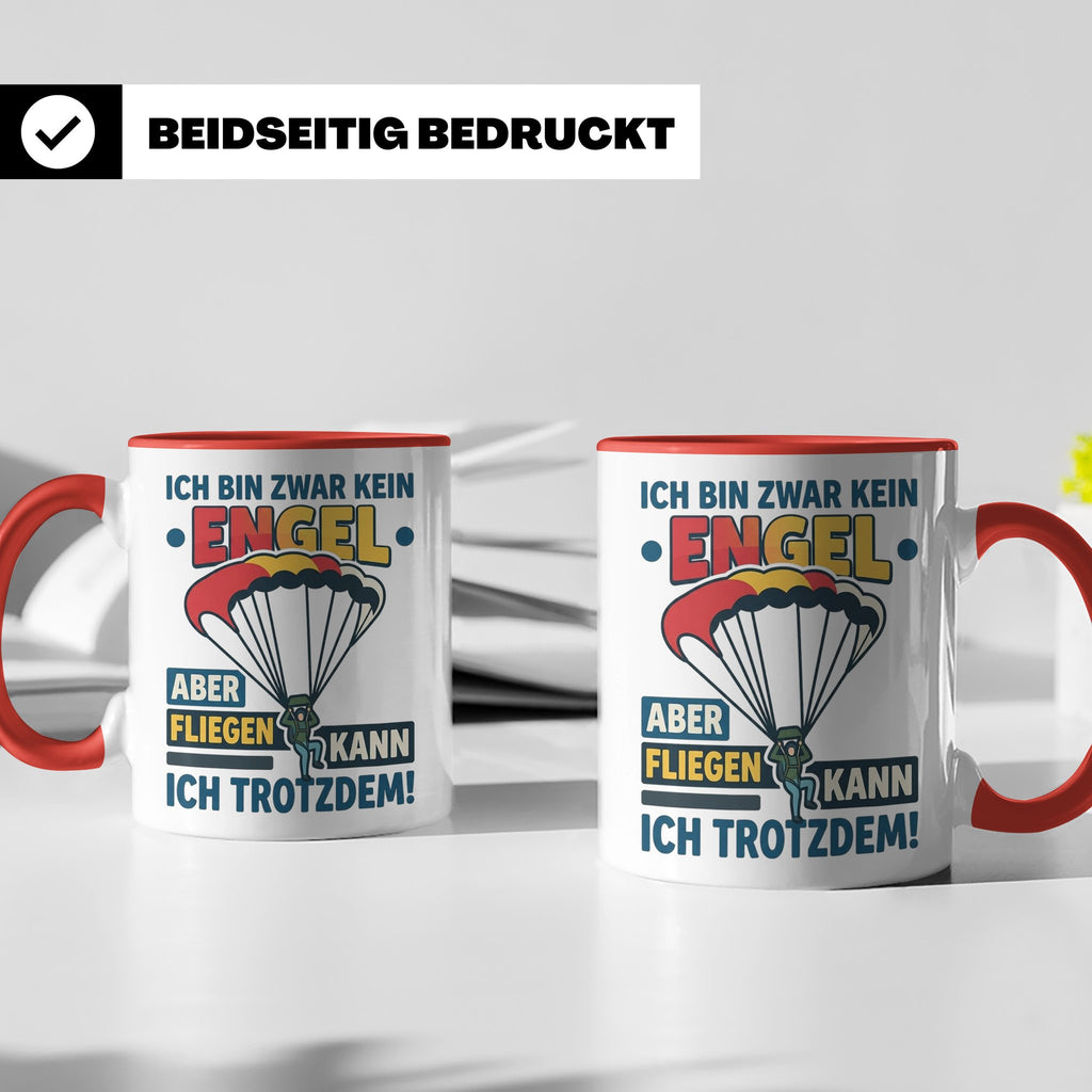 Fallschirmspringer Tasse 'Kein Engel aber fliegen' Spruch Sk – Rot [farbe:rot]