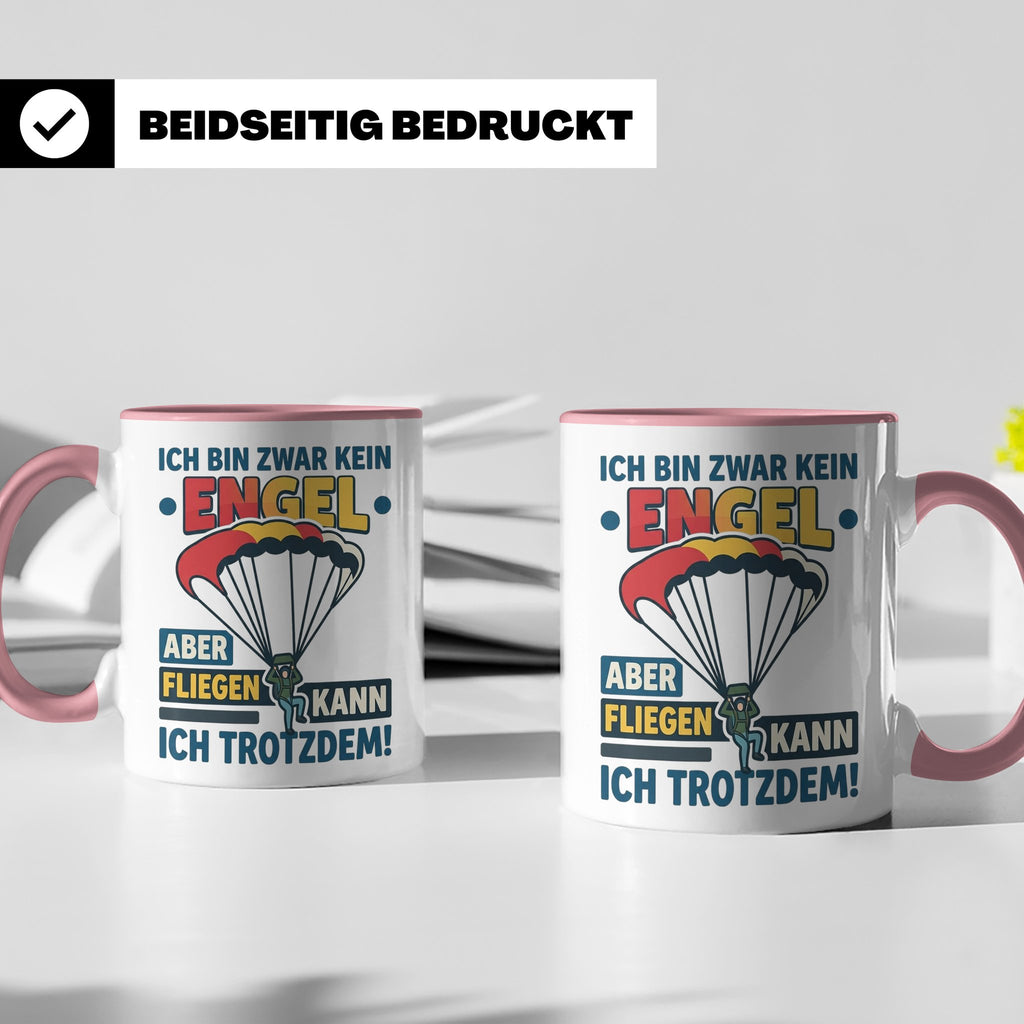 Fallschirmspringer Tasse 'Kein Engel aber fliegen' Spruch Sk – Rosa [farbe:rosa]