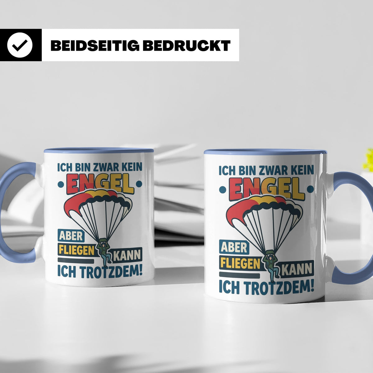 Fallschirmspringer Tasse 'Kein Engel aber fliegen' Spruch Sk – Blau [farbe:blau]