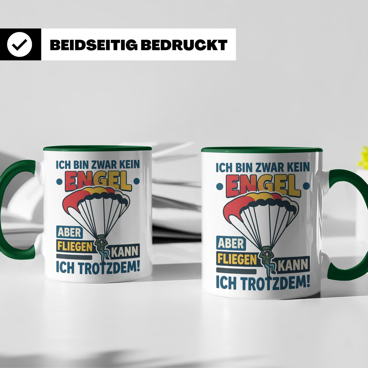 Fallschirmspringer Tasse 'Kein Engel aber fliegen' Spruch Sk – Grün [farbe:grün]