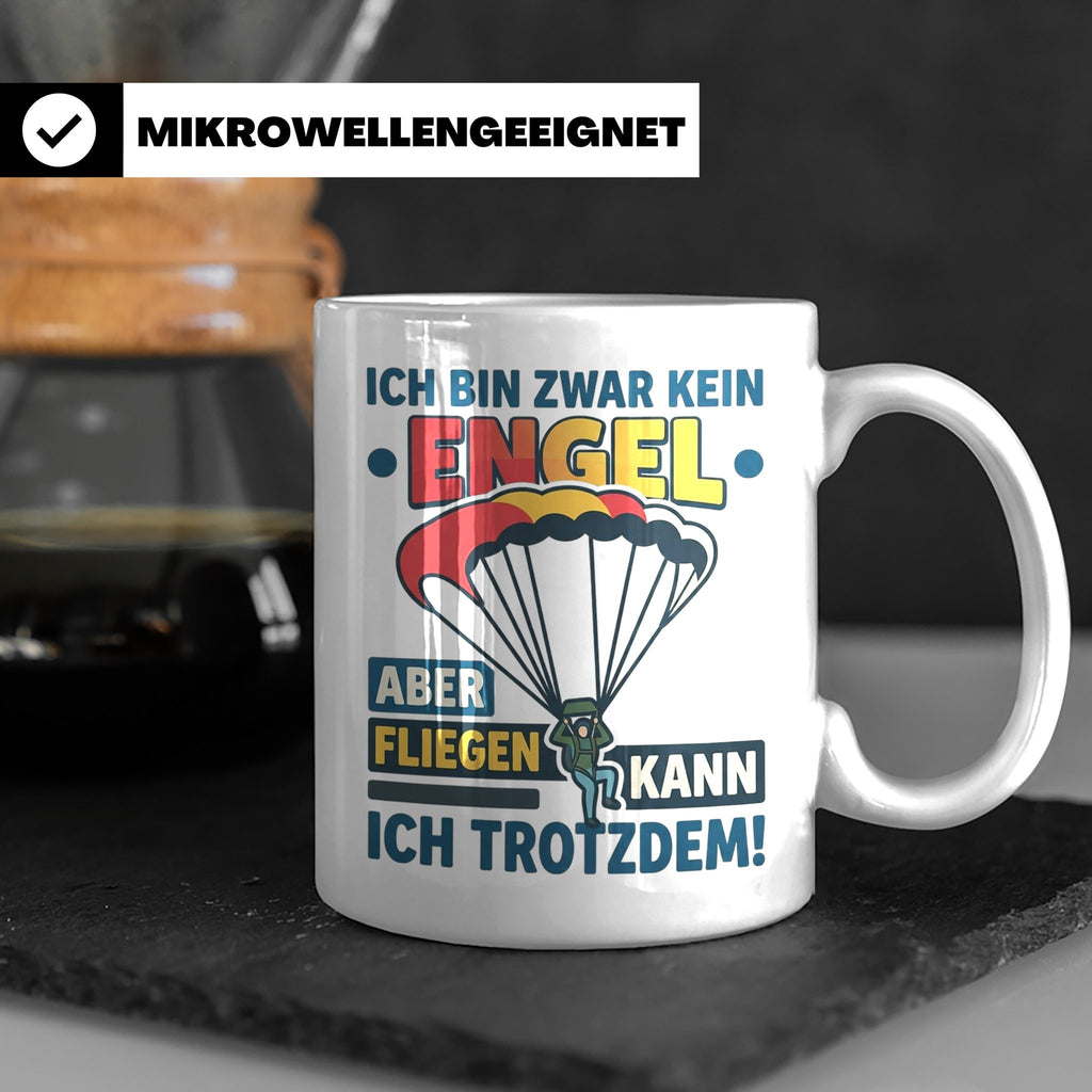 Fallschirmspringer Tasse 'Kein Engel aber fliegen' Spruch Sk – Weiß [farbe:weiß]