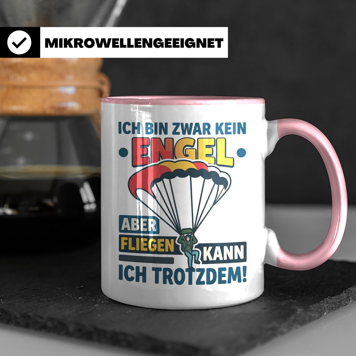 Fallschirmspringer Tasse 'Kein Engel aber fliegen' Spruch Sk – Rosa [farbe:rosa]
