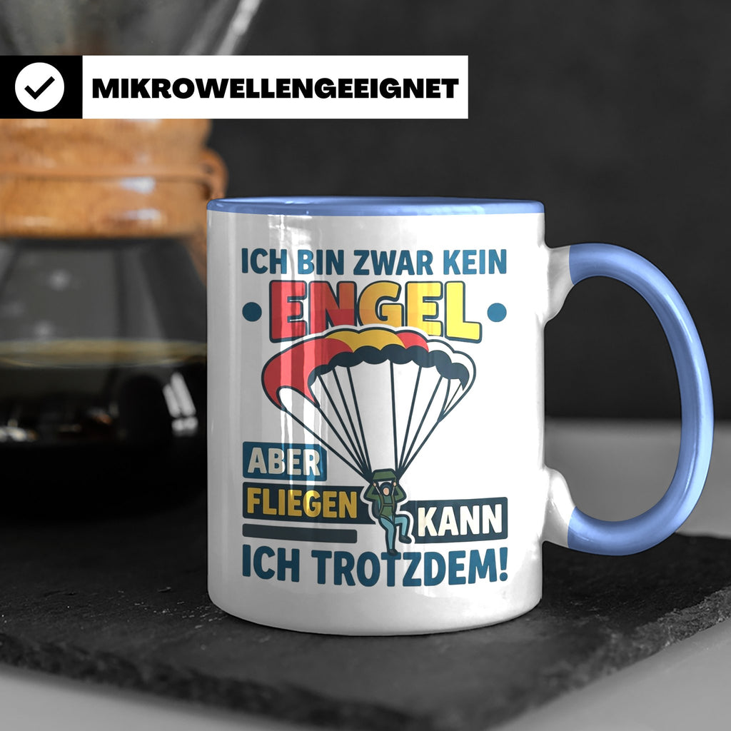 Fallschirmspringer Tasse 'Kein Engel aber fliegen' Spruch Sk – Blau [farbe:blau]