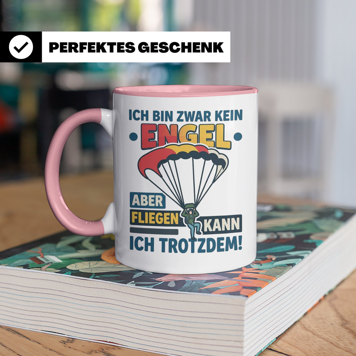 Fallschirmspringer Tasse 'Kein Engel aber fliegen' Spruch Sk – Rosa [farbe:rosa]