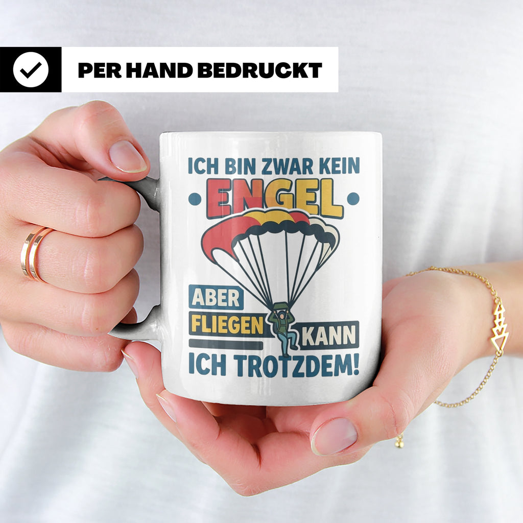 Fallschirmspringer Tasse 'Kein Engel aber fliegen' Spruch Sk – Weiß [farbe:weiß]
