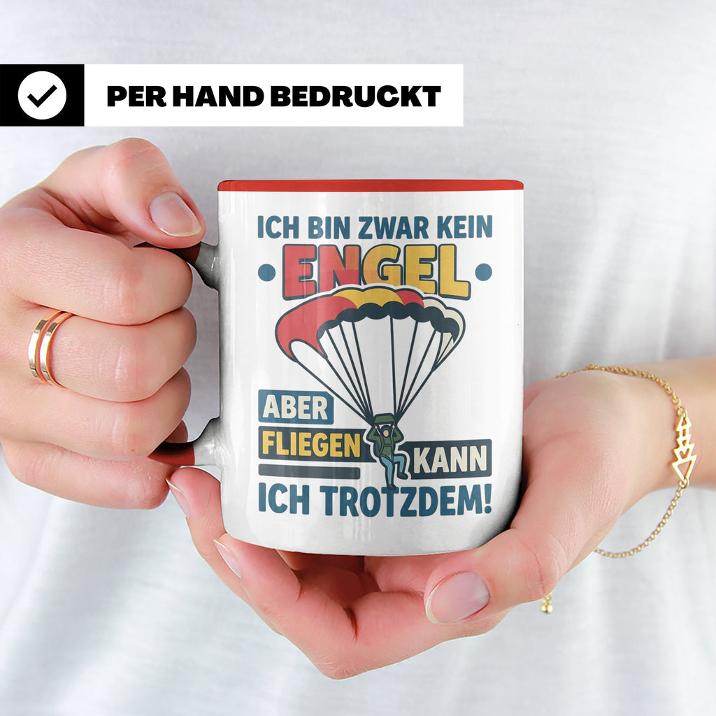 Fallschirmspringer Tasse 'Kein Engel aber fliegen' Spruch Sk – Rot [farbe:rot]