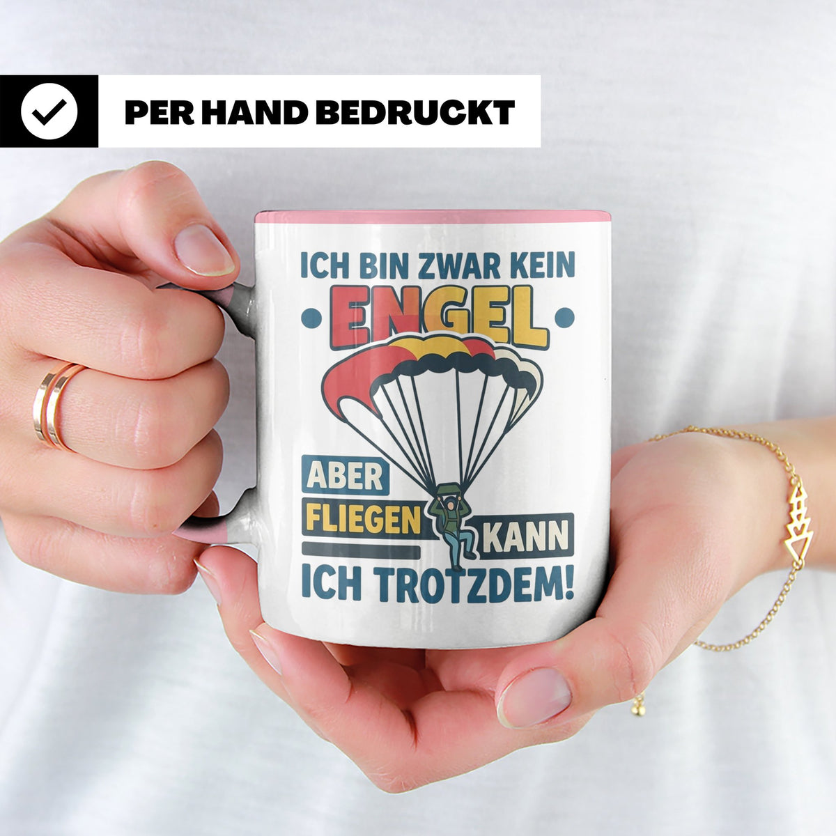 Fallschirmspringer Tasse 'Kein Engel aber fliegen' Spruch Sk – Rosa [farbe:rosa]