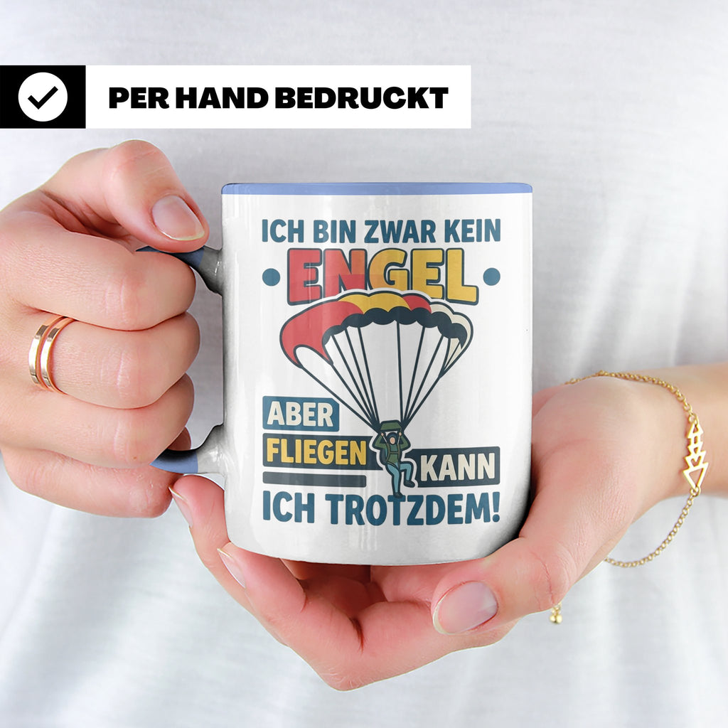 Fallschirmspringer Tasse 'Kein Engel aber fliegen' Spruch Sk – Blau [farbe:blau]