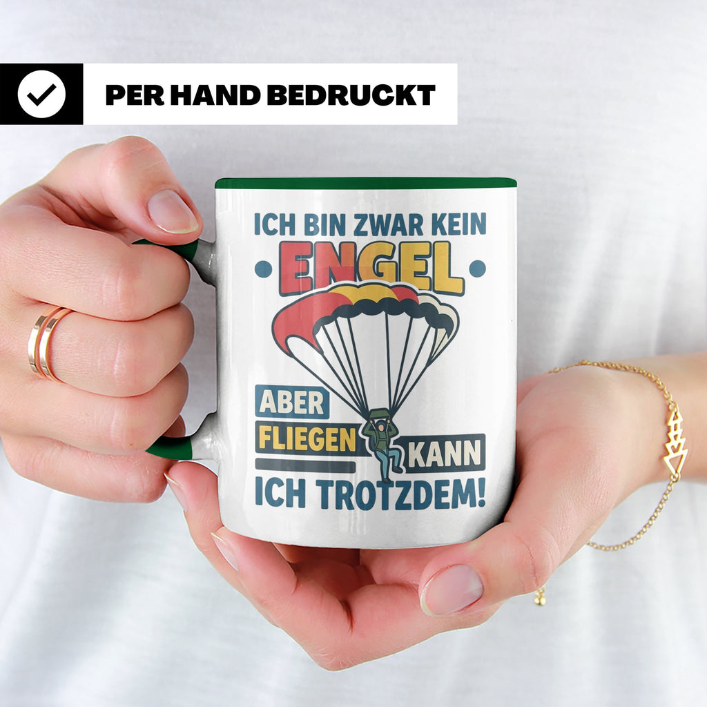 Fallschirmspringer Tasse 'Kein Engel aber fliegen' Spruch Sk – Grün [farbe:grün]