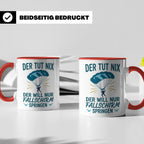 Fallschirmspringer Tasse mit Spruch Der tut nix der will nur – Rot [farbe:rot]