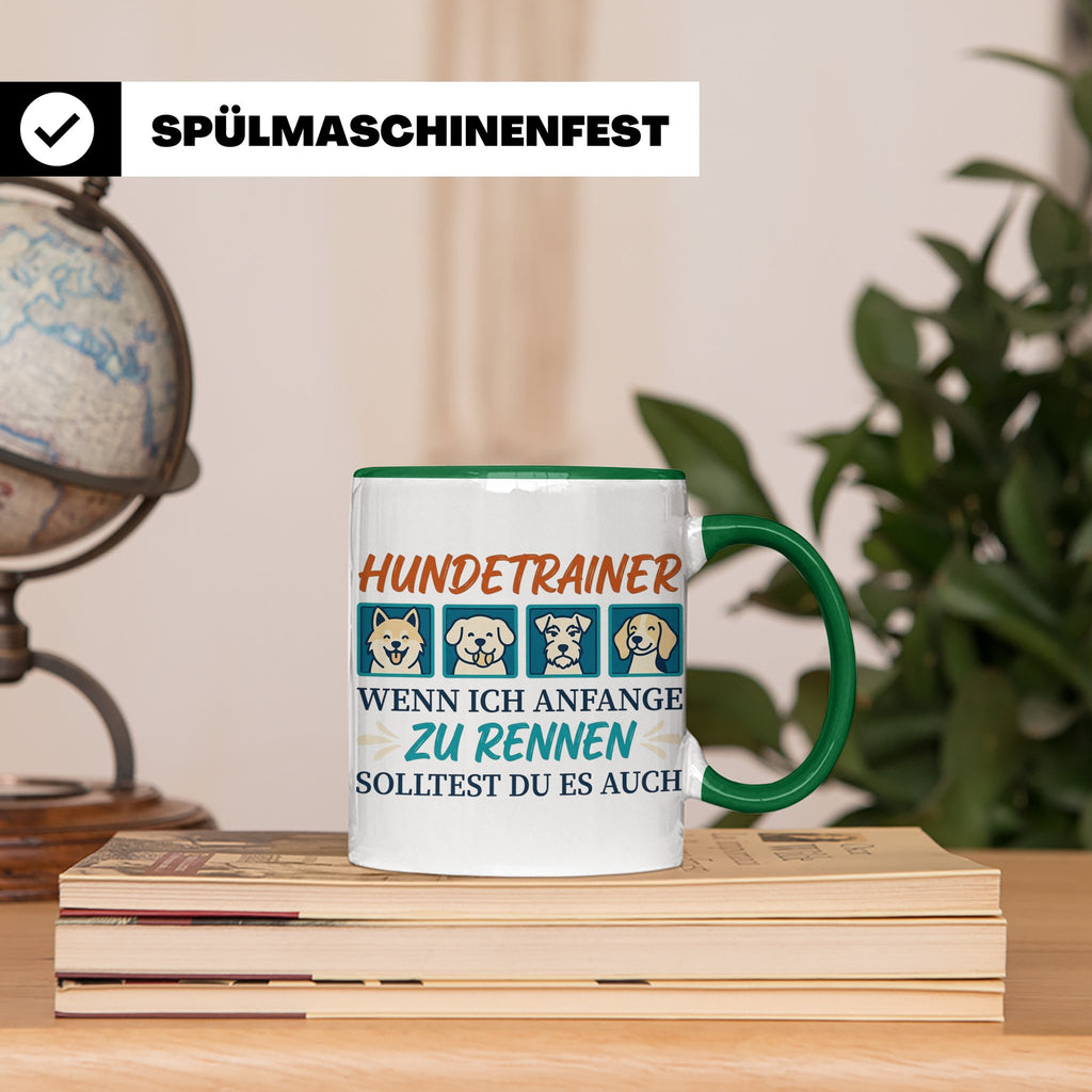 Hundetrainer Tasse mit Spruch Wenn ich renne... Geschenk für – Grün [farbe:grün]