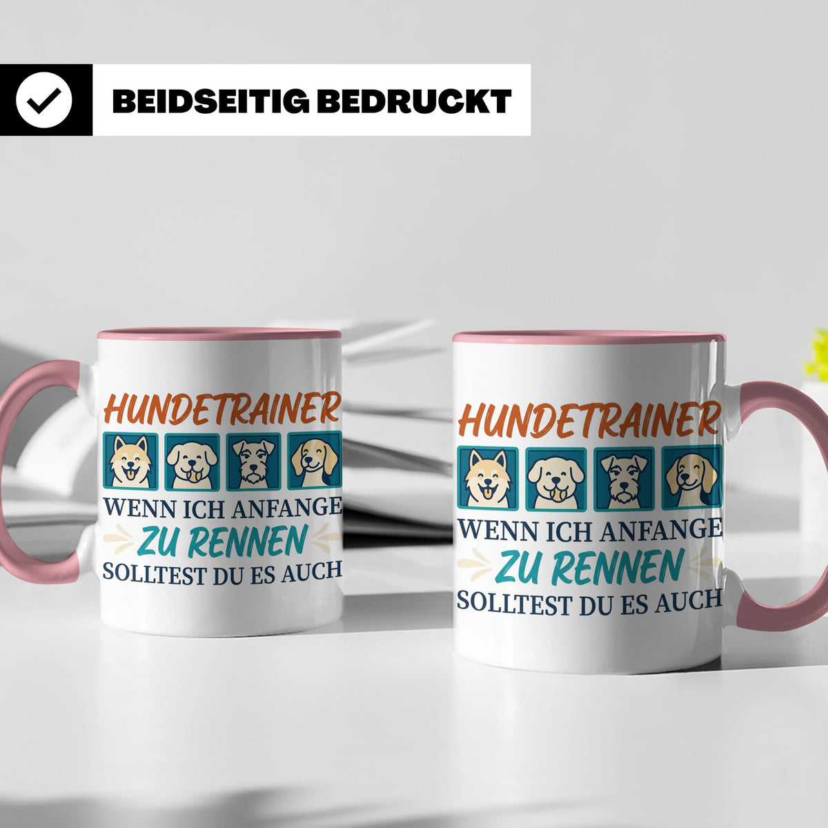Hundetrainer Tasse mit Spruch Wenn ich renne... Geschenk für – Rosa [farbe:rosa]