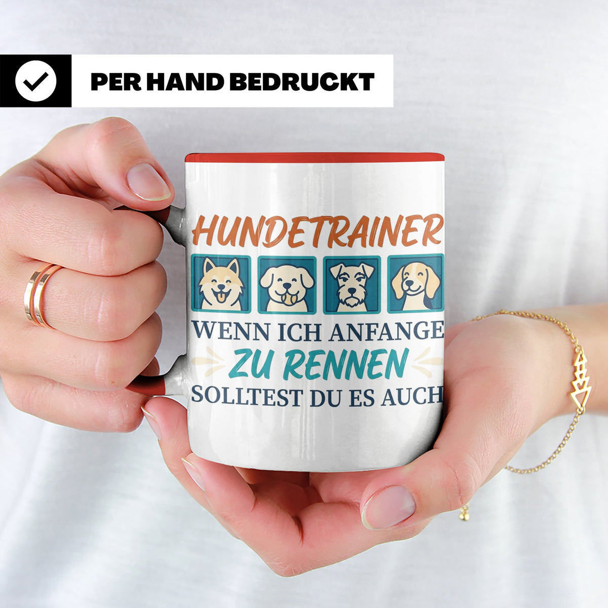 Hundetrainer Tasse mit Spruch Wenn ich renne... Geschenk für – Rot [farbe:rot]