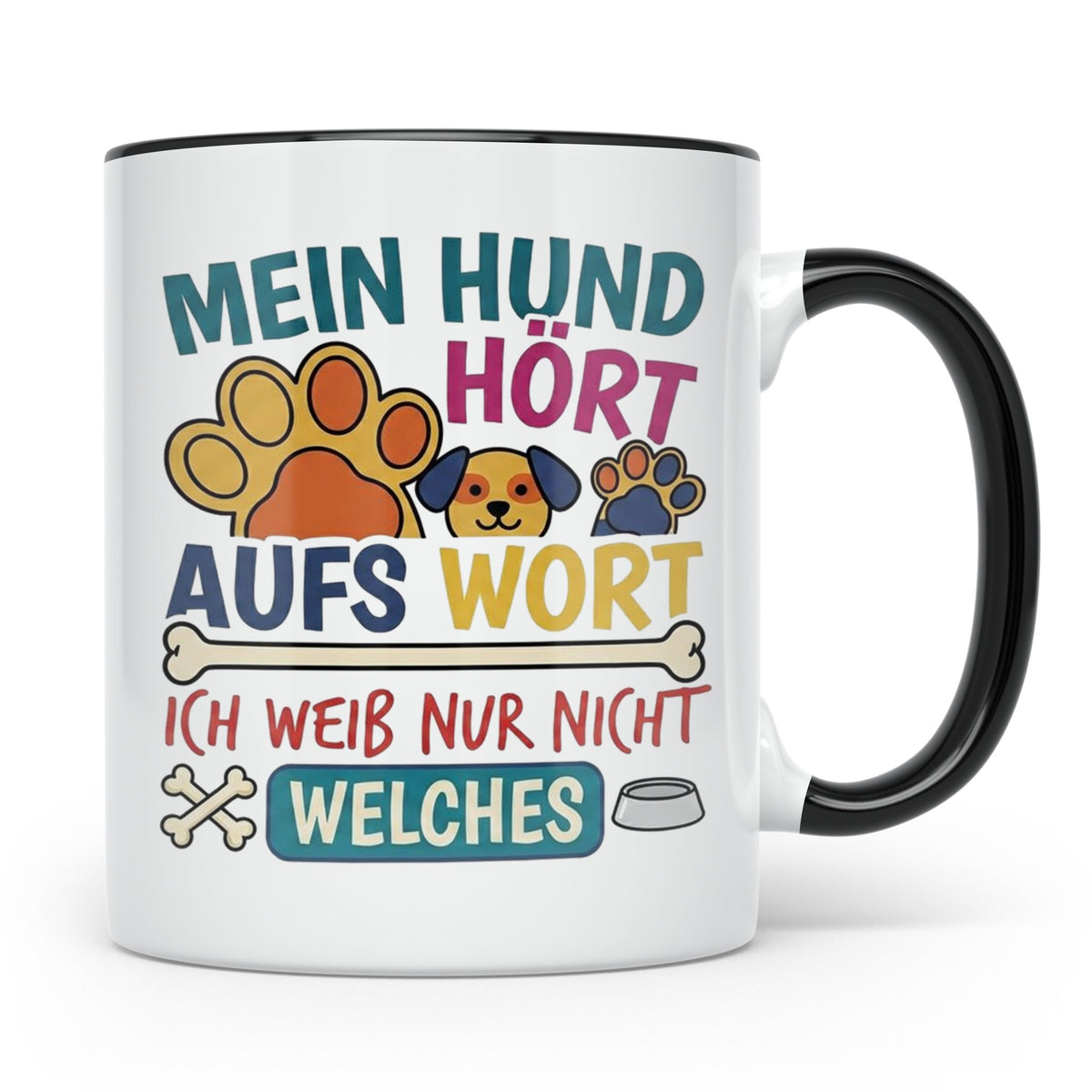 Hundetasse mit Spruch Mein Hund hört aufs Wort lustig Gesche – Schwarz [farbe:schwarz]