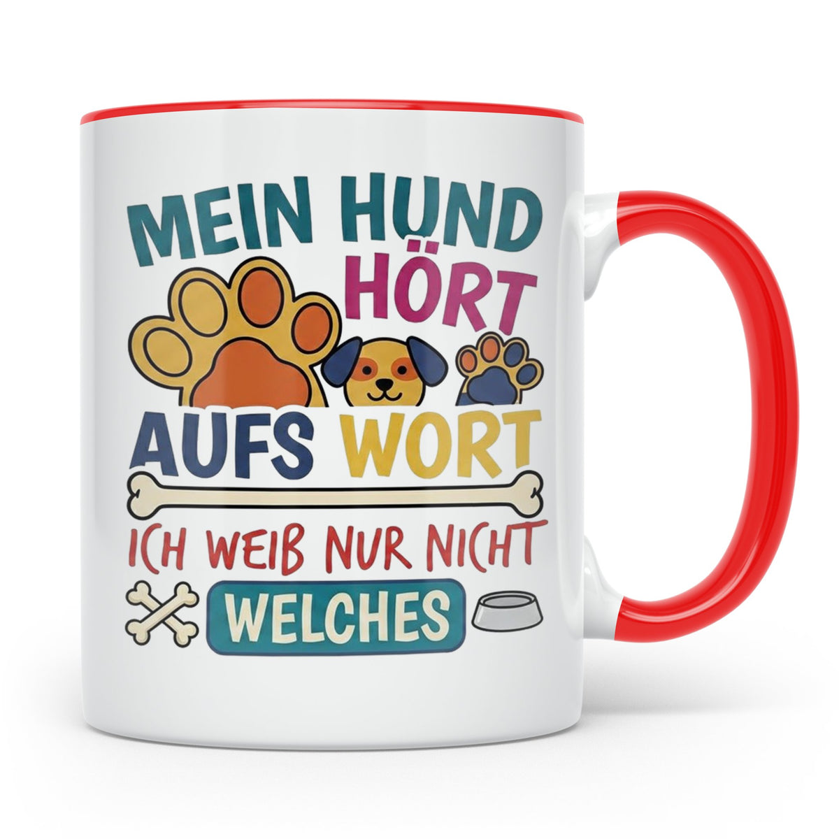 Hundetasse mit Spruch Mein Hund hört aufs Wort lustig Gesche – Rot [farbe:rot]