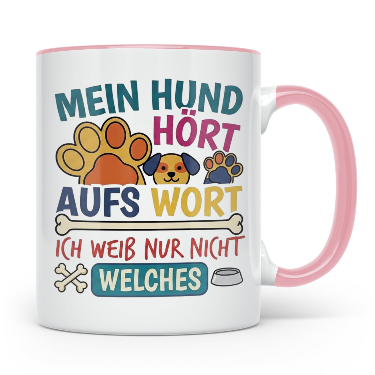 Hundetasse mit Spruch Mein Hund hört aufs Wort lustig Gesche – Rosa [farbe:rosa]