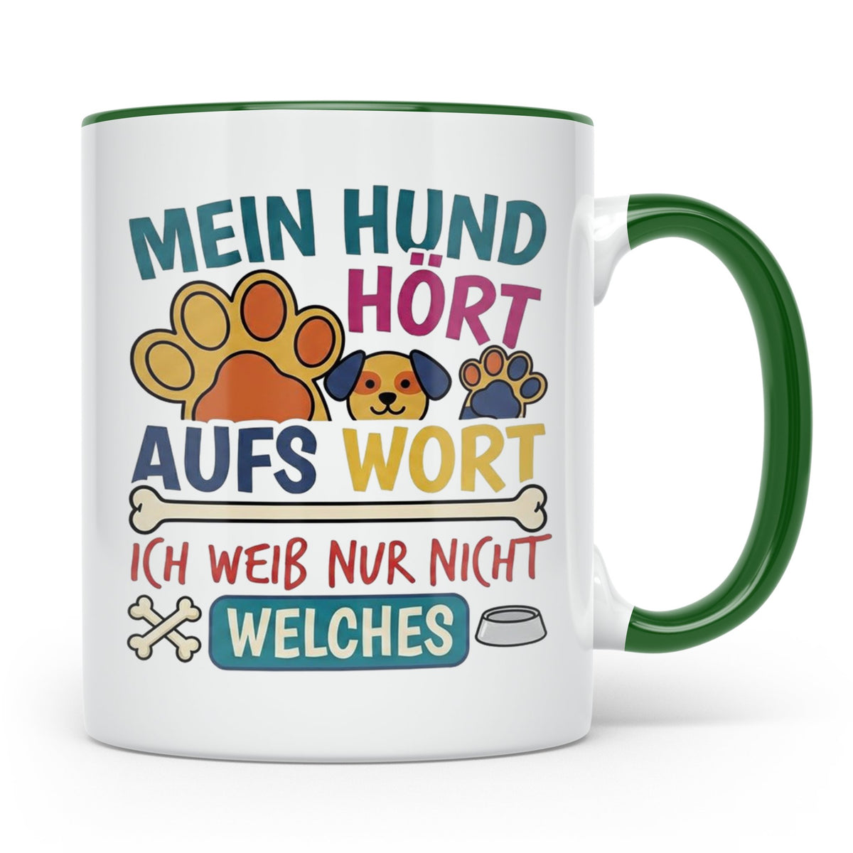 Hundetasse mit Spruch Mein Hund hört aufs Wort lustig Gesche – Grün [farbe:grün]
