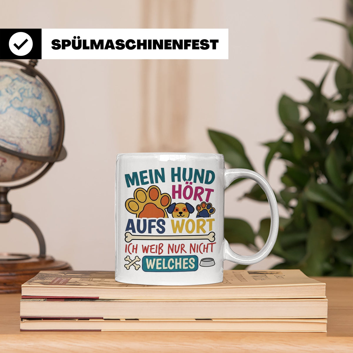 Hundetasse mit Spruch Mein Hund hört aufs Wort lustig Gesche – Weiß [farbe:weiß]