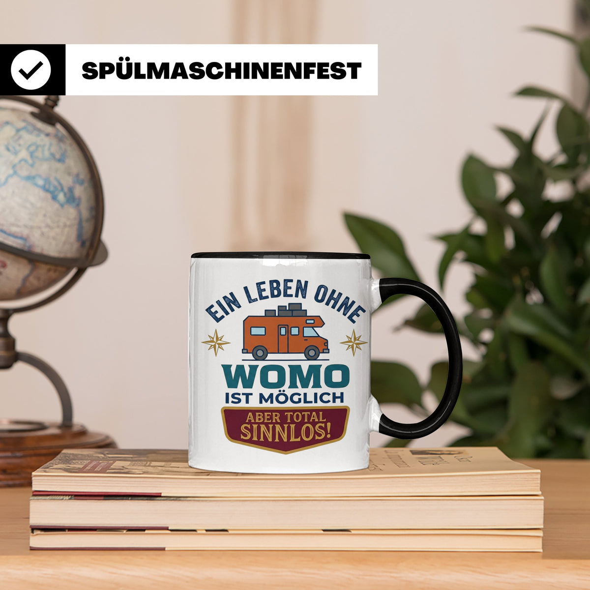 Wohnmobil Tasse mit Spruch Ein Leben ohne Womo sinnlos, Gesc – Schwarz [farbe:schwarz]