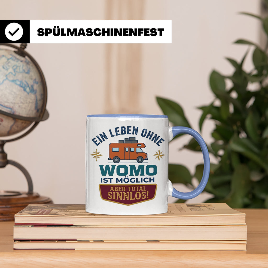 Wohnmobil Tasse mit Spruch Ein Leben ohne Womo sinnlos, Gesc – Blau [farbe:blau]