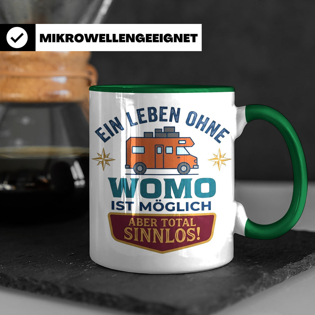 Wohnmobil Tasse mit Spruch Ein Leben ohne Womo sinnlos, Gesc – Grün [farbe:grün]