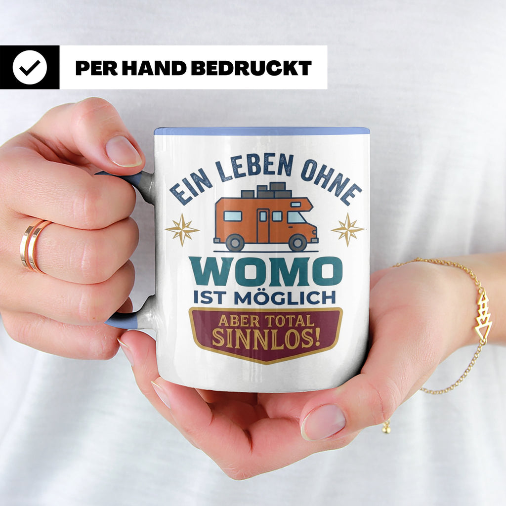 Wohnmobil Tasse mit Spruch Ein Leben ohne Womo sinnlos, Gesc – Blau [farbe:blau]