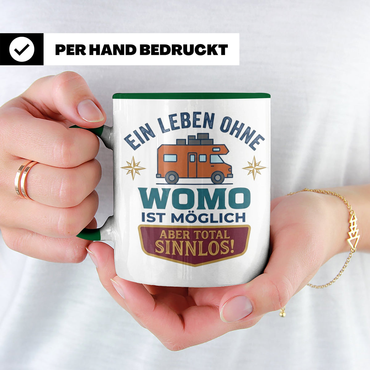 Wohnmobil Tasse mit Spruch Ein Leben ohne Womo sinnlos, Gesc – Grün [farbe:grün]