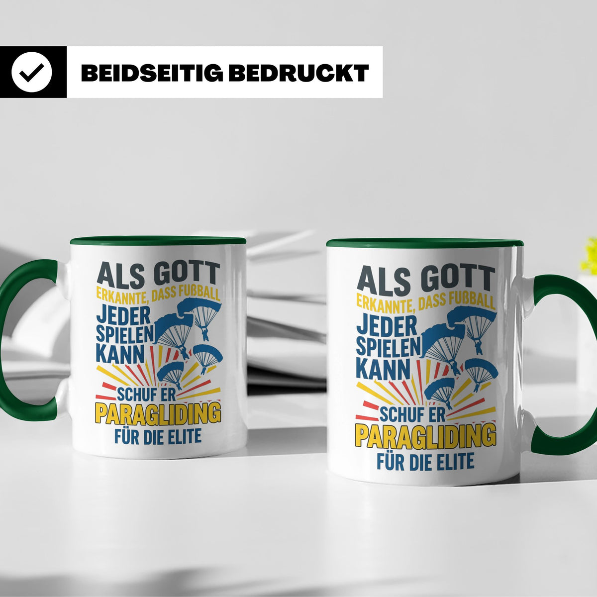 Paragliding Tasse mit Spruch Gott schuf Paragliding für die  – Grün [farbe:grün]