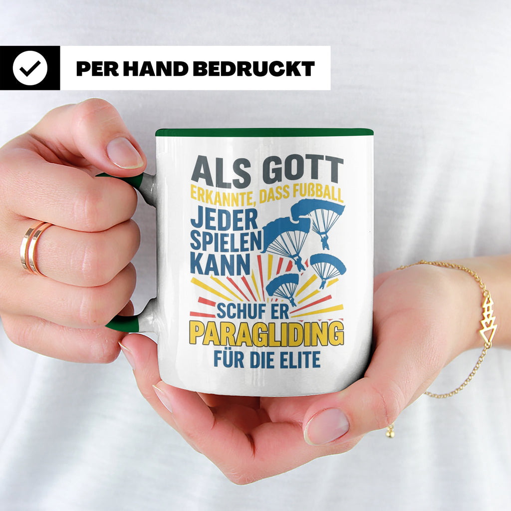 Paragliding Tasse mit Spruch Gott schuf Paragliding für die  – Grün [farbe:grün]