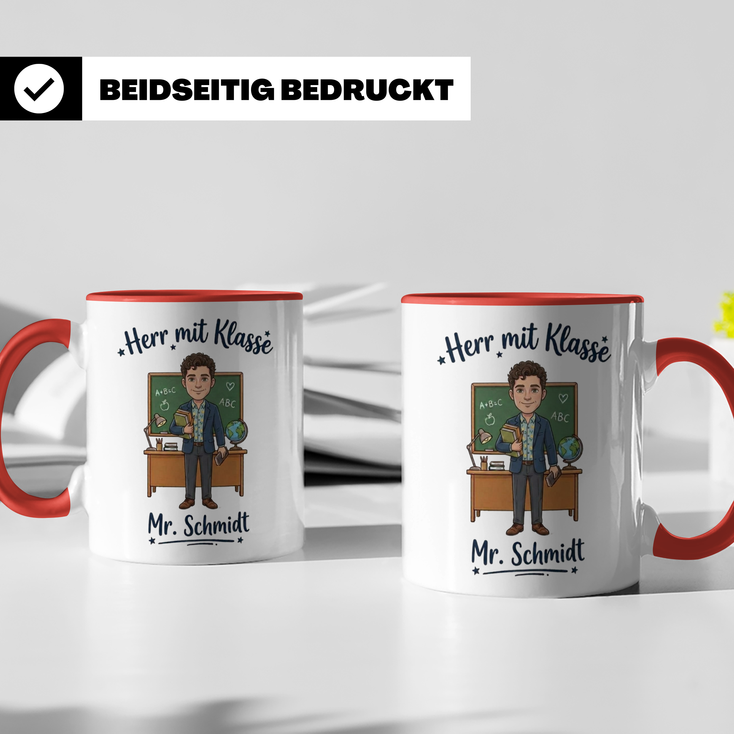 Personalisierte Lehrer Tasse mit Foto & Namen – Herr mit Klasse