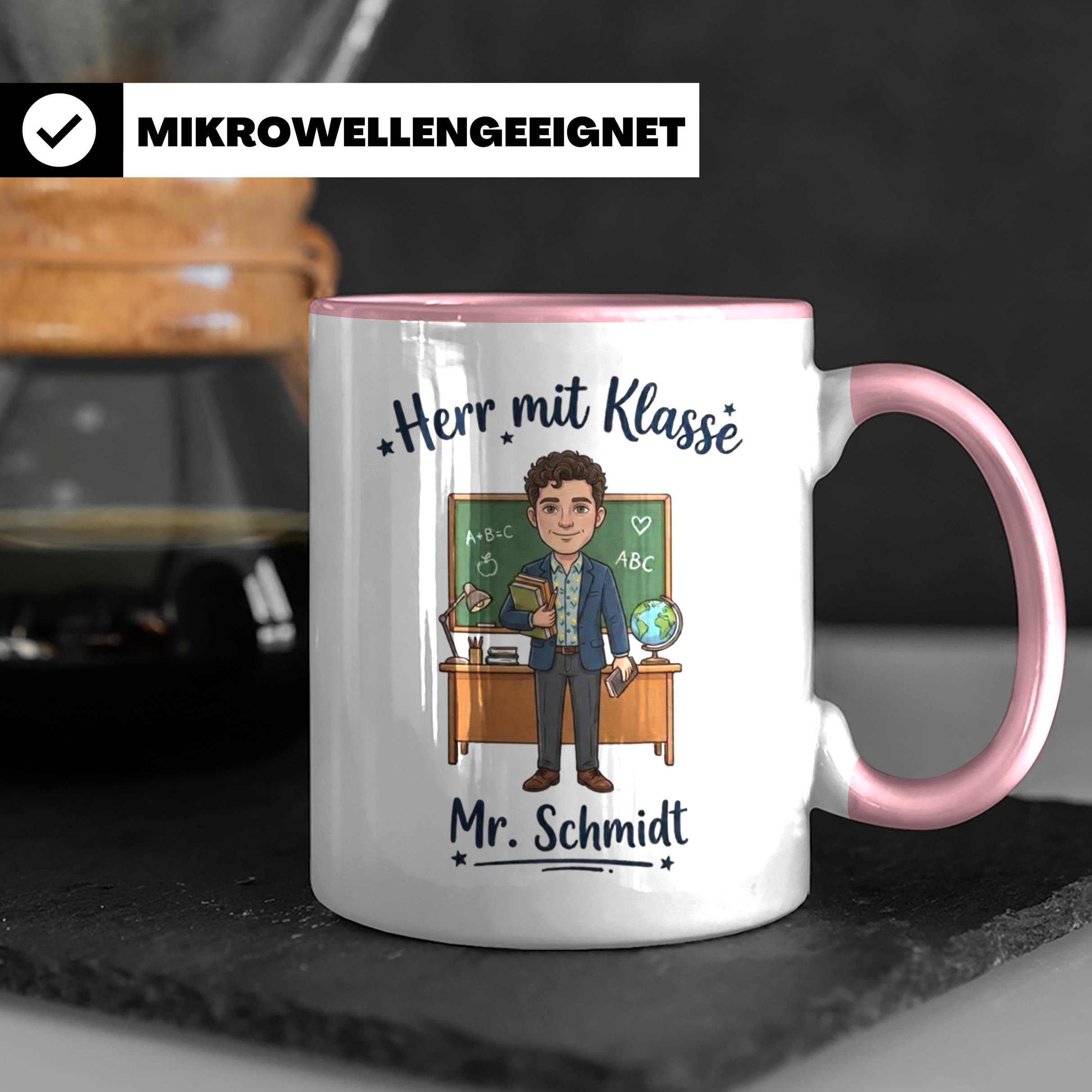 Personalisierte Lehrer Tasse mit Foto & Namen – Herr mit Klasse