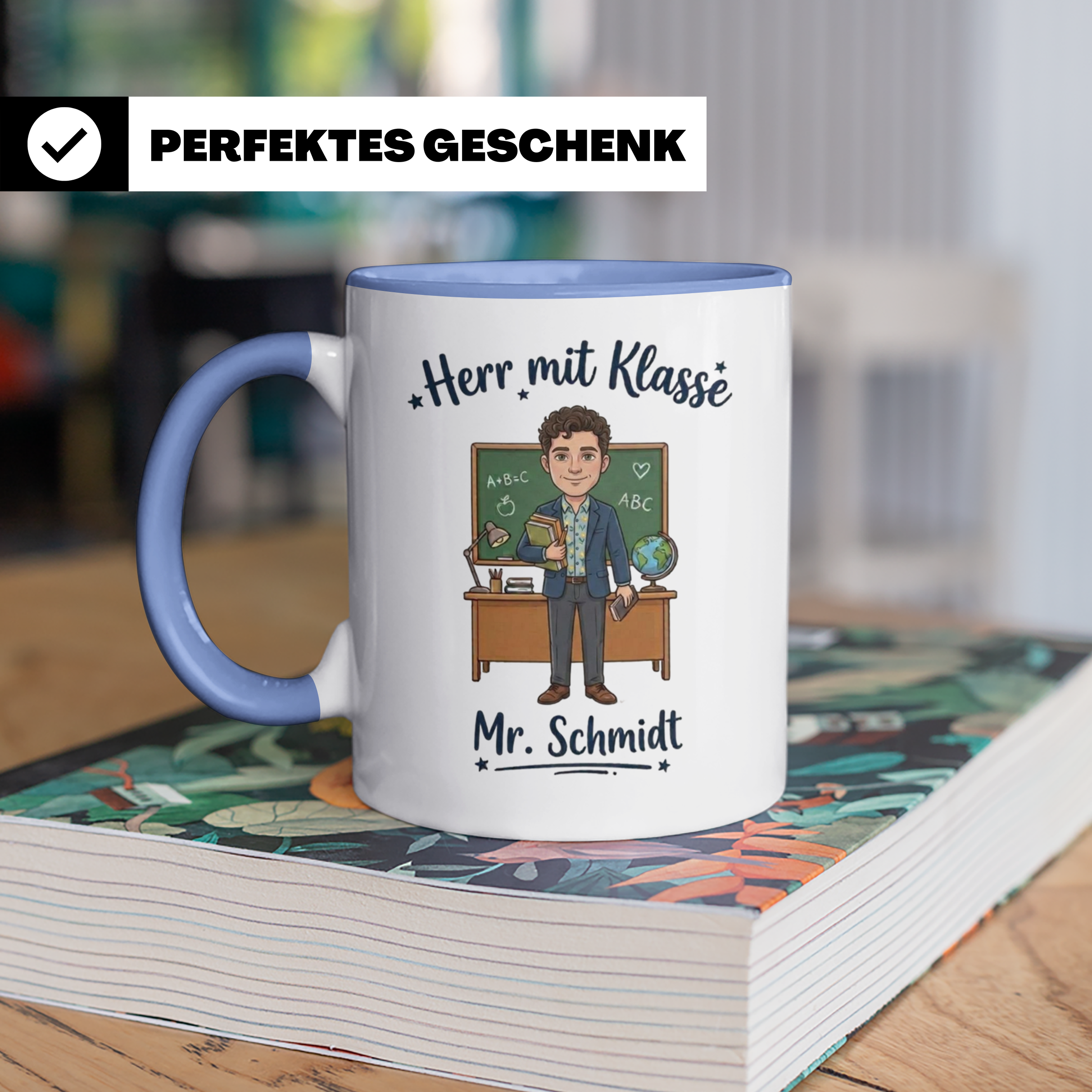 Personalisierte Lehrer Tasse mit Foto & Namen – Herr mit Klasse