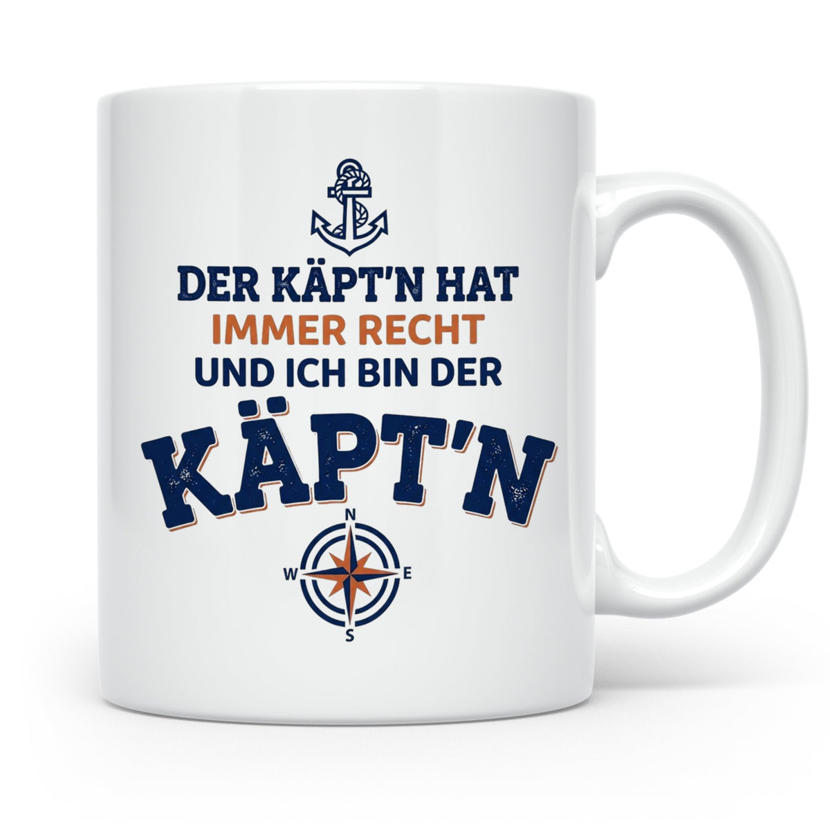 Kapitän Tasse mit Spruch 'Der Käpt'n hat immer Recht' Gesche – Weiß [farbe:weiß]
