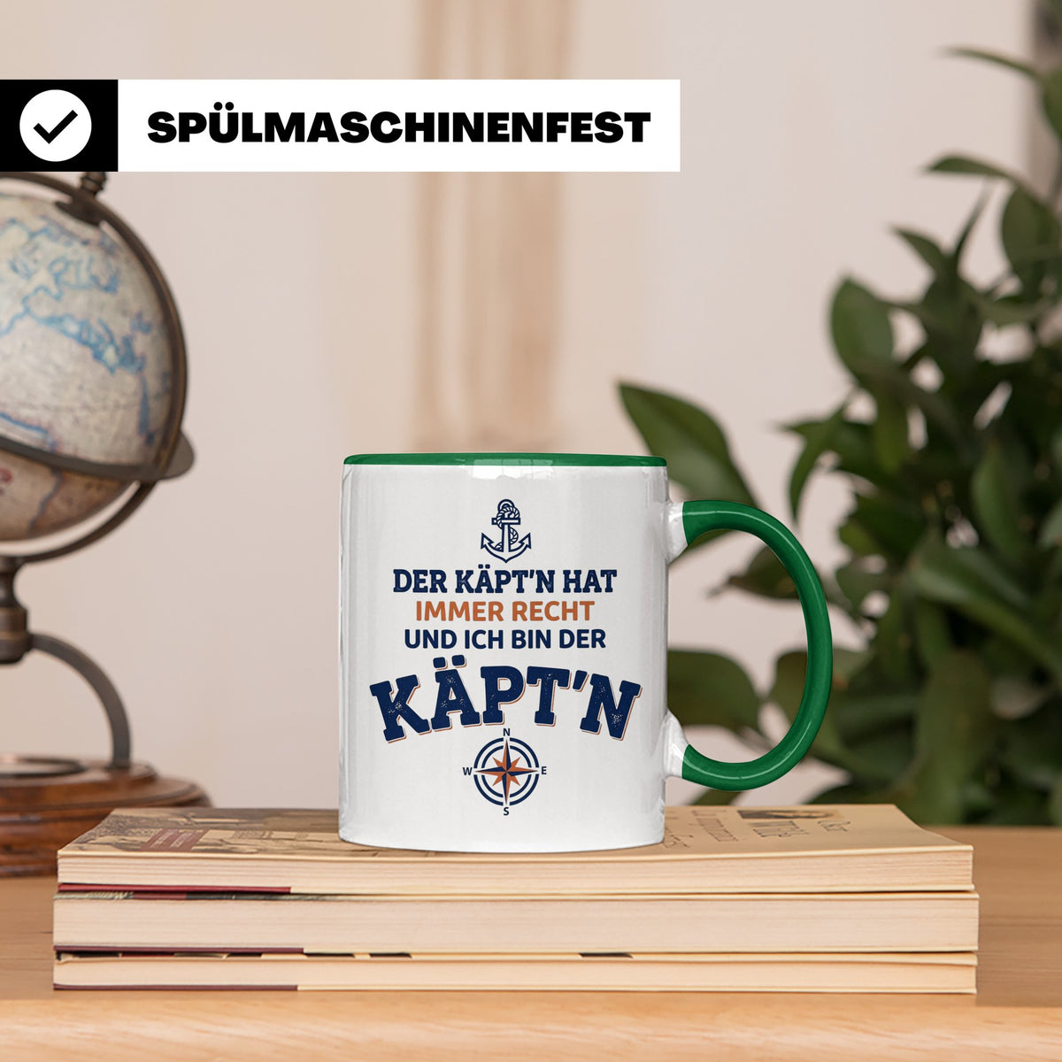 Kapitän Tasse mit Spruch 'Der Käpt'n hat immer Recht' Gesche – Grün [farbe:grün]