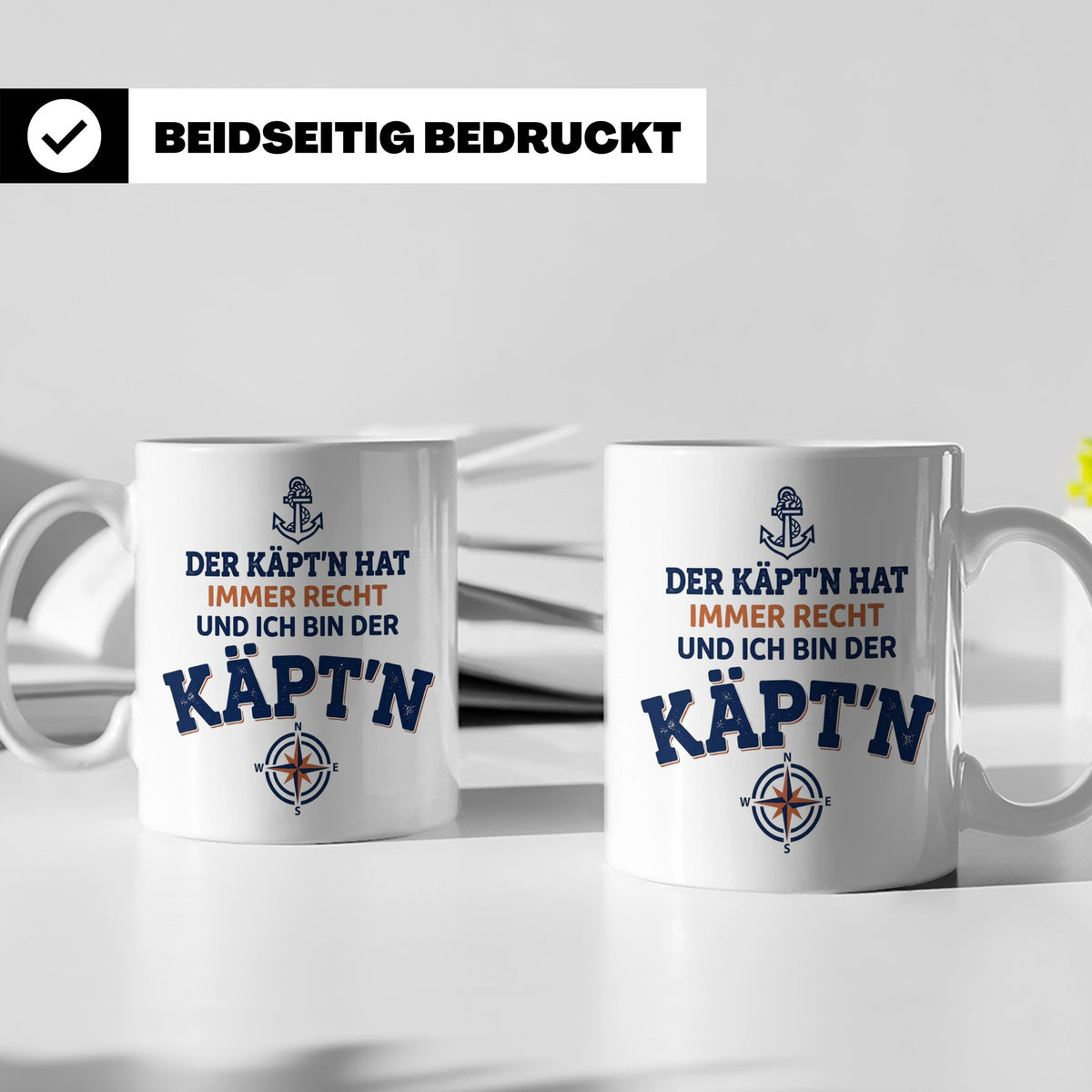 Kapitän Tasse mit Spruch 'Der Käpt'n hat immer Recht' Gesche – Weiß [farbe:weiß]