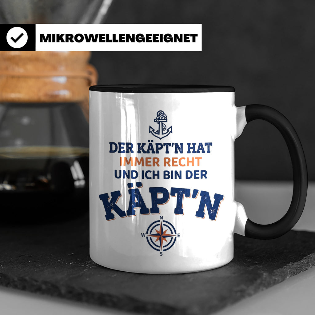 Kapitän Tasse mit Spruch 'Der Käpt'n hat immer Recht' Gesche – Schwarz [farbe:schwarz]