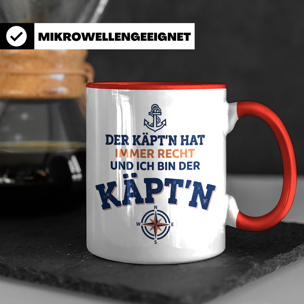 Kapitän Tasse mit Spruch 'Der Käpt'n hat immer Recht' Gesche – Rot [farbe:rot]