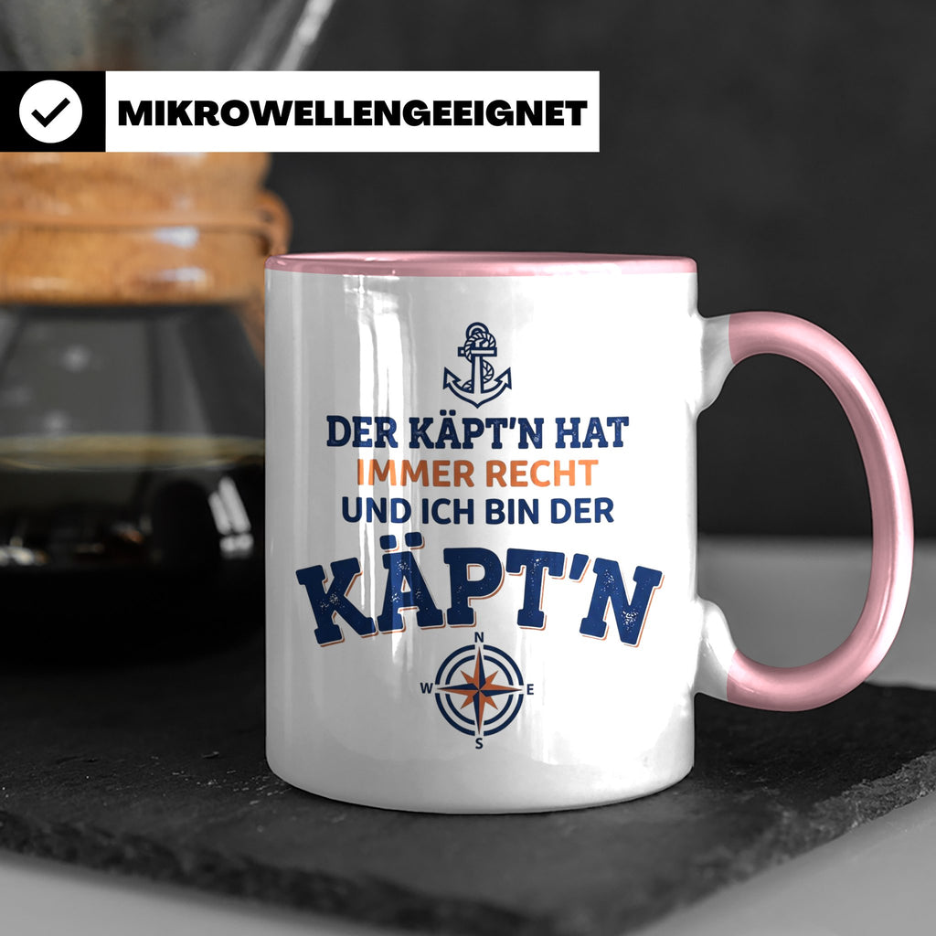 Kapitän Tasse mit Spruch 'Der Käpt'n hat immer Recht' Gesche – Rosa [farbe:rosa]
