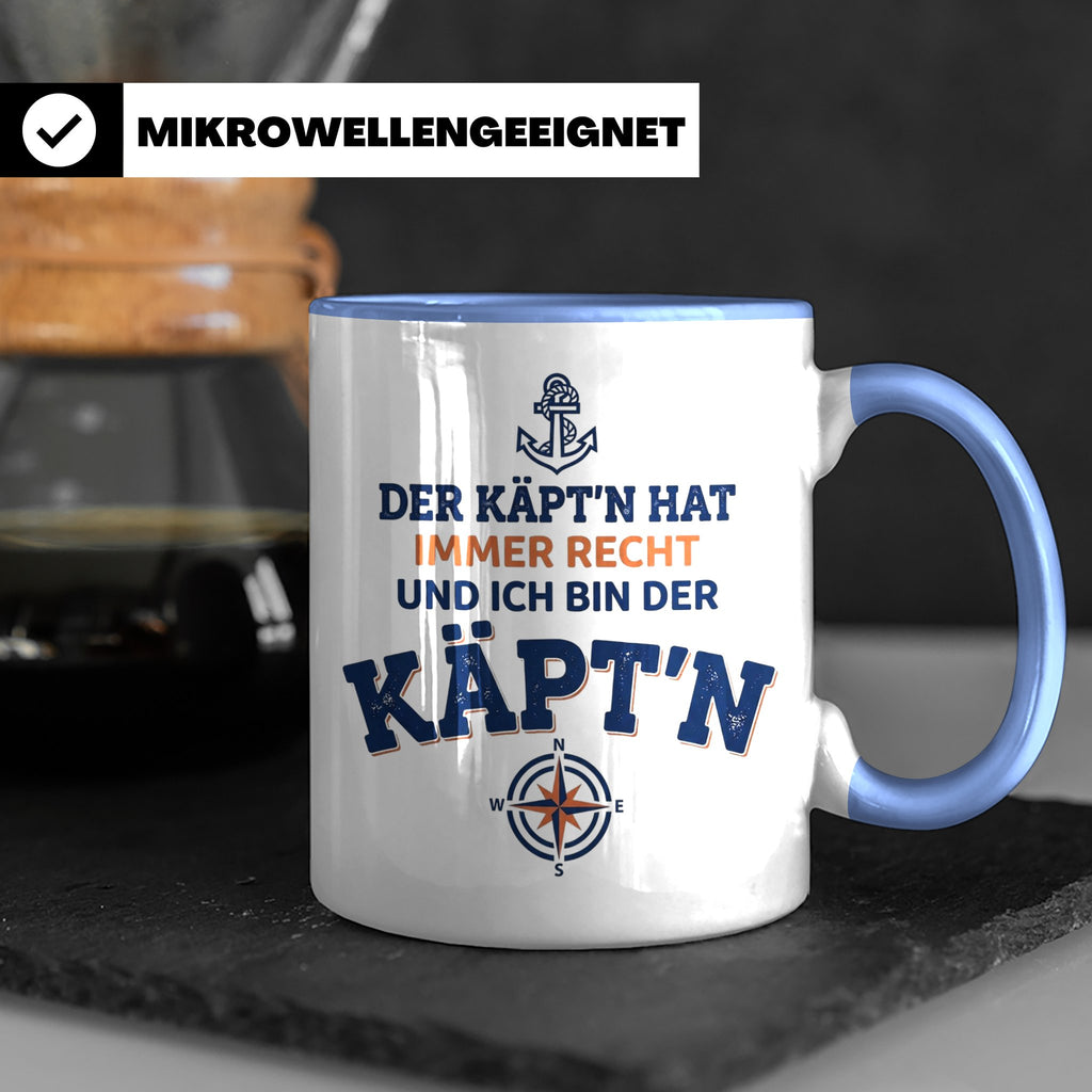 Kapitän Tasse mit Spruch 'Der Käpt'n hat immer Recht' Gesche – Blau [farbe:blau]