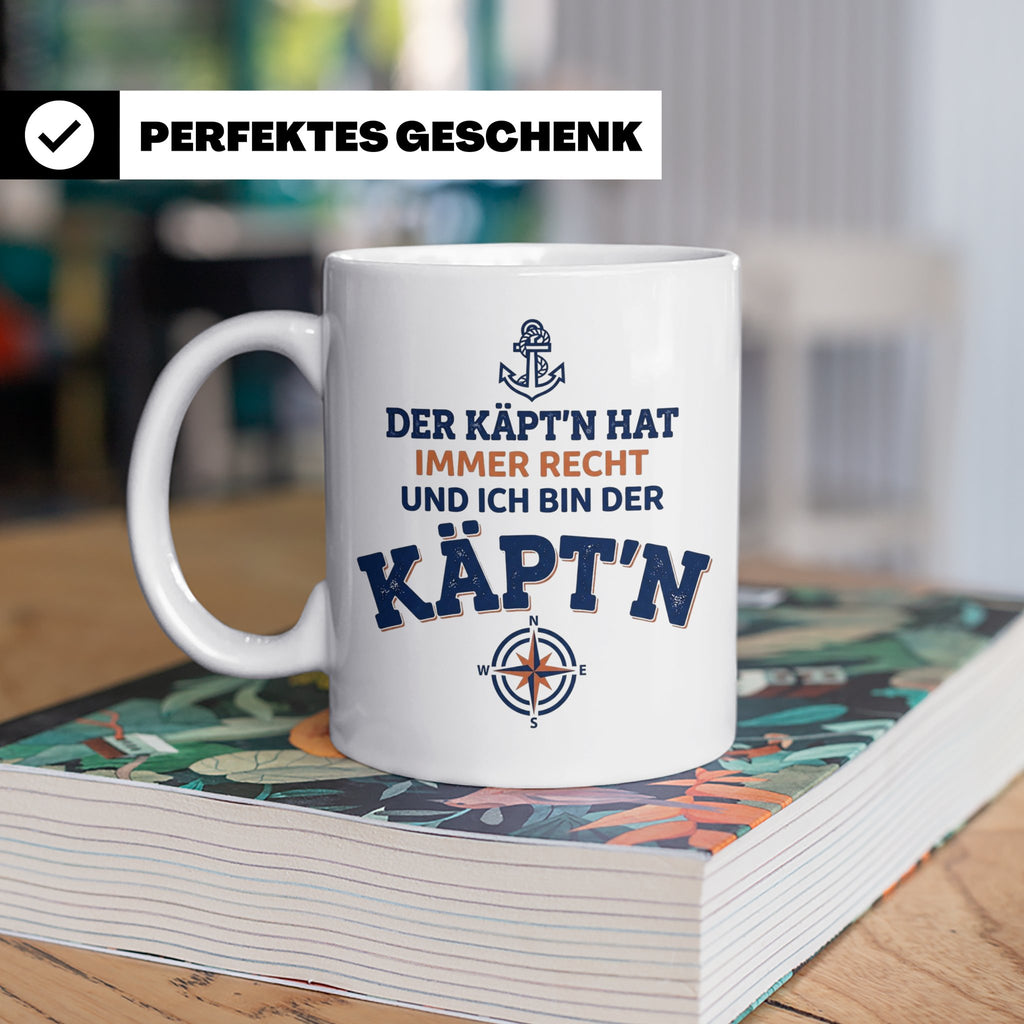 Kapitän Tasse mit Spruch 'Der Käpt'n hat immer Recht' Gesche – Weiß [farbe:weiß]