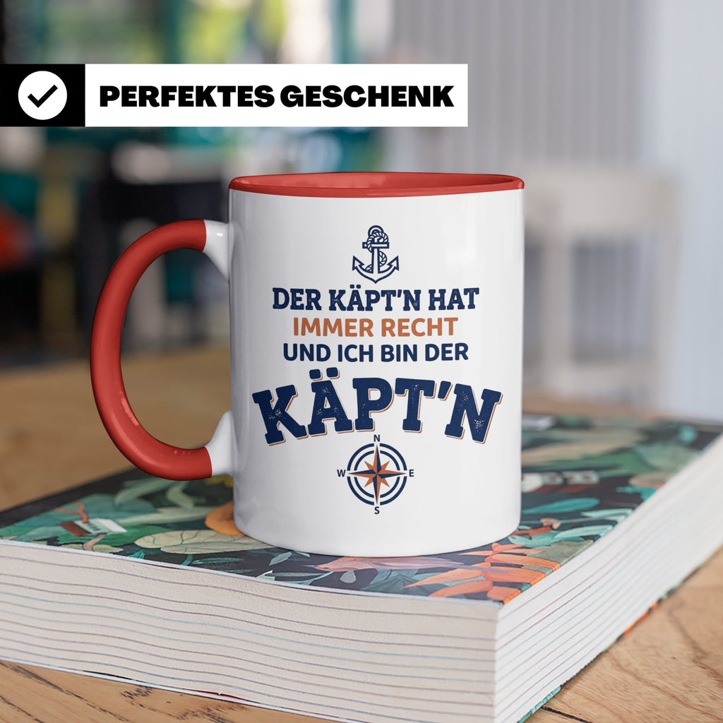 Kapitän Tasse mit Spruch 'Der Käpt'n hat immer Recht' Gesche – Rot [farbe:rot]