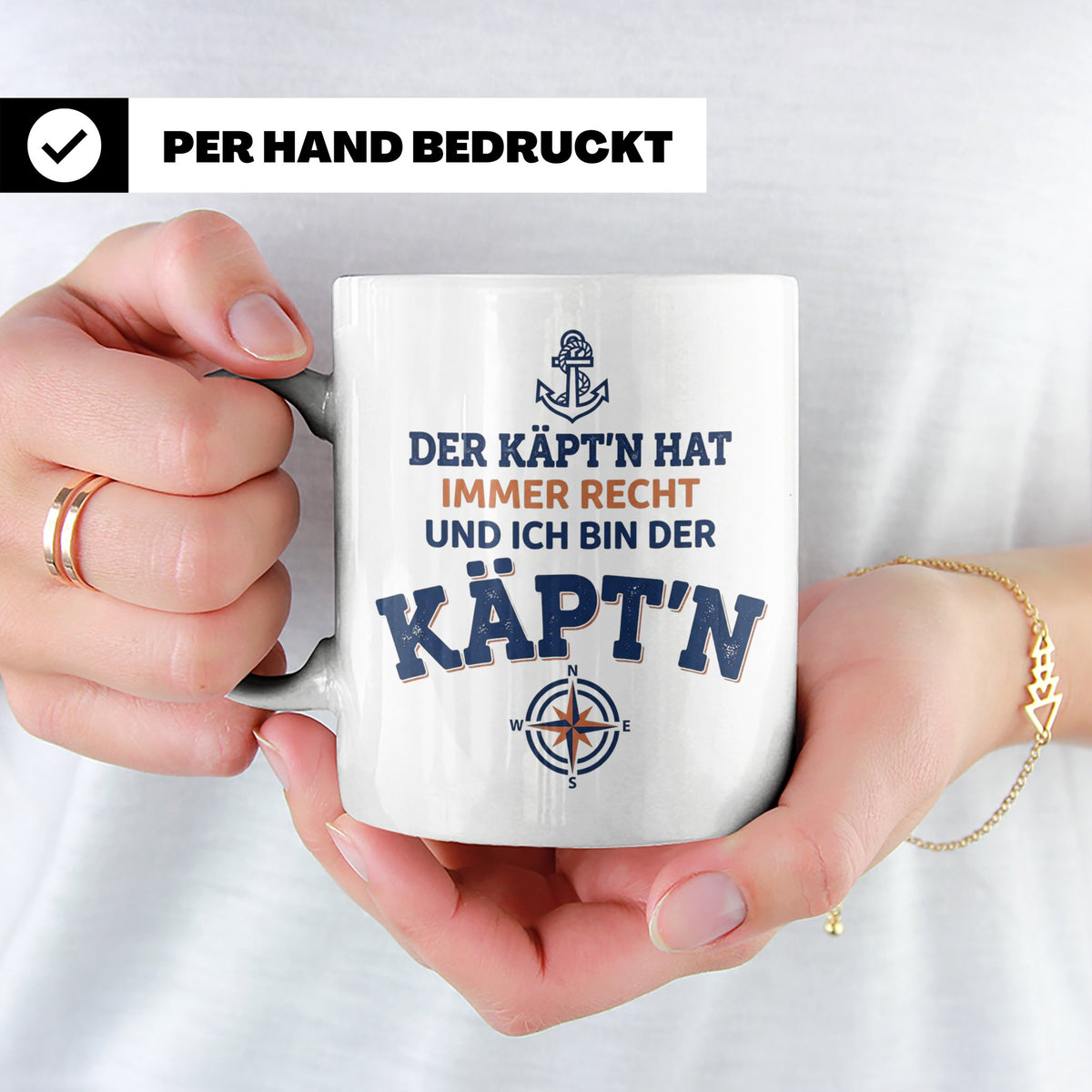 Kapitän Tasse mit Spruch 'Der Käpt'n hat immer Recht' Gesche – Weiß [farbe:weiß]