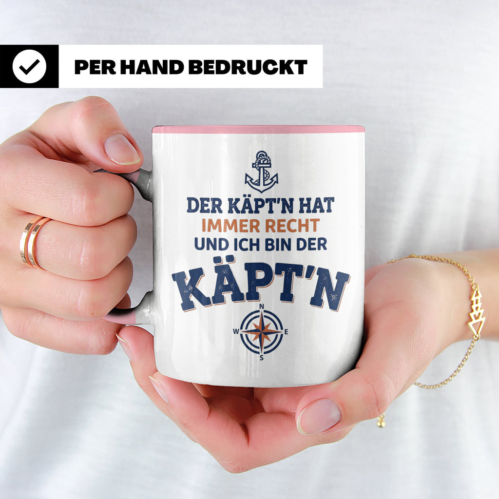 Kapitän Tasse mit Spruch 'Der Käpt'n hat immer Recht' Gesche – Rosa [farbe:rosa]