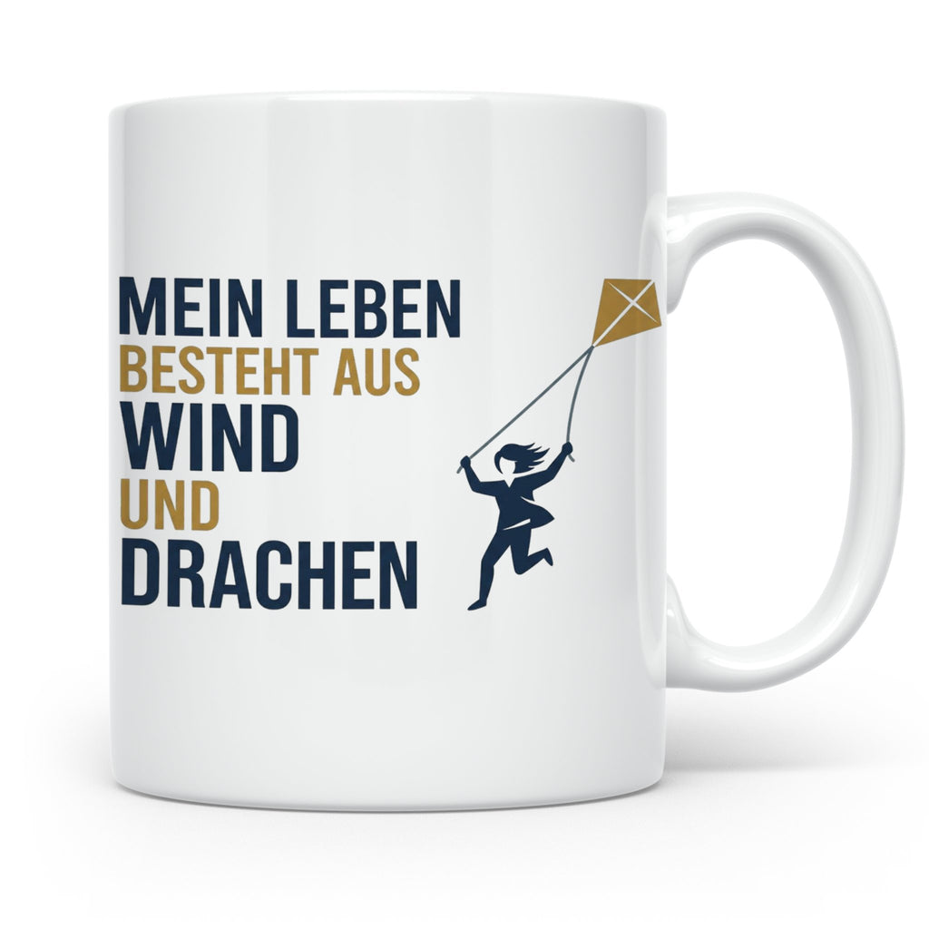 Drachensteigen Tasse mit Spruch Mein Leben besteht aus Wind  – Weiß [farbe:weiß]