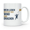 Drachensteigen Tasse mit Spruch Mein Leben besteht aus Wind  – Weiß [farbe:weiß]
